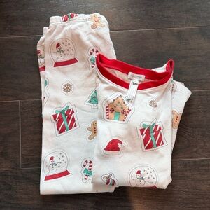 Festive Holiday Snowman Kids Pajama Set - White with Red and Green